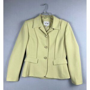 Le Suit Blazer Jacket Womens Size 6 Pleated Front Single Breasted Lime Green